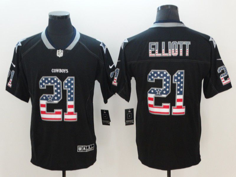 Men Dallas cowboys #21 Elliott Nike USA Flag Fashion Black Color Rush Limited NFL Jerseys